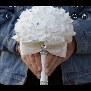 White Satin Bridal Bouquet with Crystal Accents
